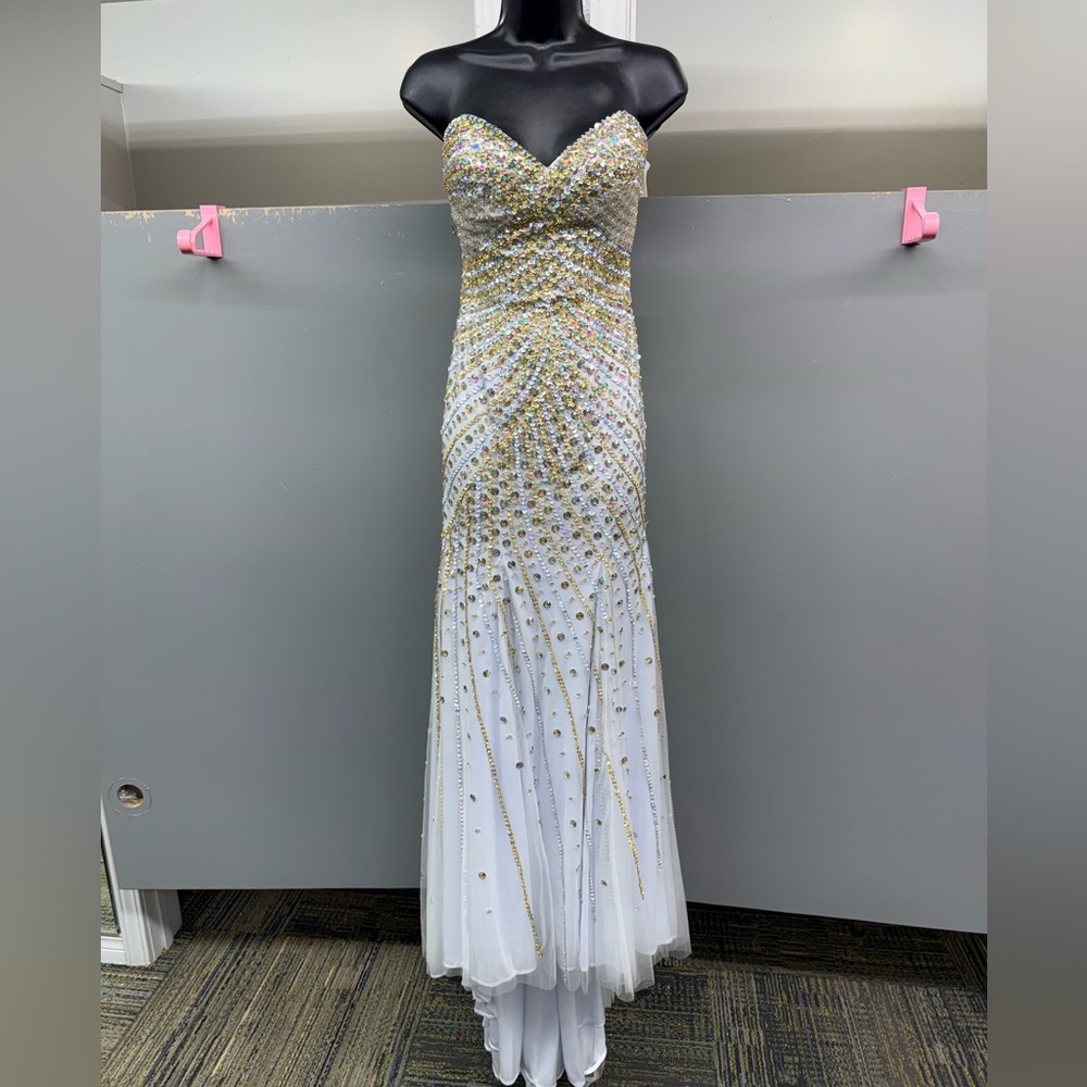 PANOPLY SZ-2 14740 SILVER/GOLD DIAMOND PROM/FORMAL/PAGENT DRESS